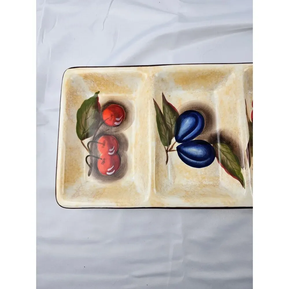 Hand‎ Painted Ceramic 4-Compartment Fruit Serving Tray Relish Dish Tuscan Style
